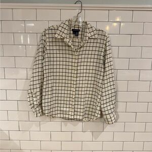 Lands' End Cream and Black Plaid Shirt